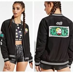 Alec Monopoly x Forever 21 Women's Richie Rich Bomber Jacket Green Black Size S